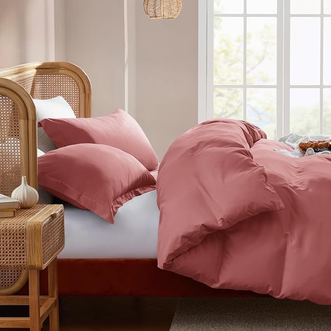 Nestl Pink Clay California King Duvet Cover Sets - Soft Double Brushed Cal King Duvet Cover, 3 Piece, with Button Closure, 1 Duvet Cover 104x98 inches and 2 Pillow Shams
