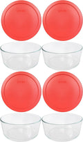 Pyrex 7203 7-Cup Glass Bowl and 7402-PC Red Lid (4-Pack) - Made in USA | Clear Visibility | BPA-Free Plastic | Refrigerator & Freezer Safe | Easy Cleaning | Meal Preparation