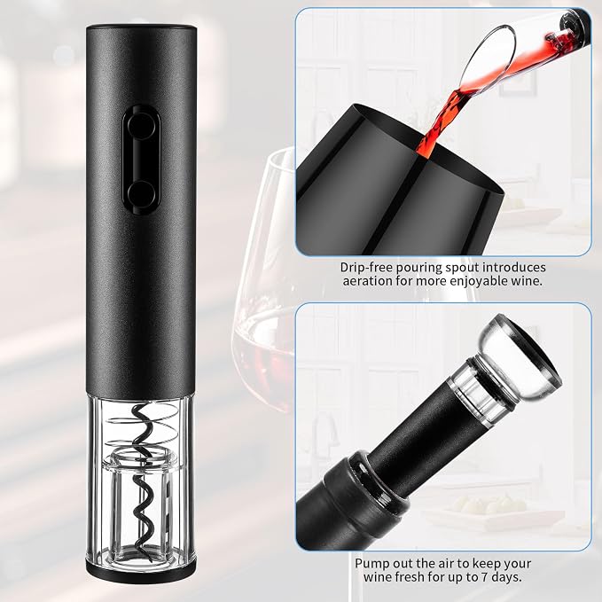 Electric Wine Opener Set Rechargeable, Automatic Corkscrew Set, Including Black Metal Wine Glasses of 2, Stainless Steel Wine Goblet, Ideal Gift for Wedding, Wine Lover, Birthday, Girl, Men