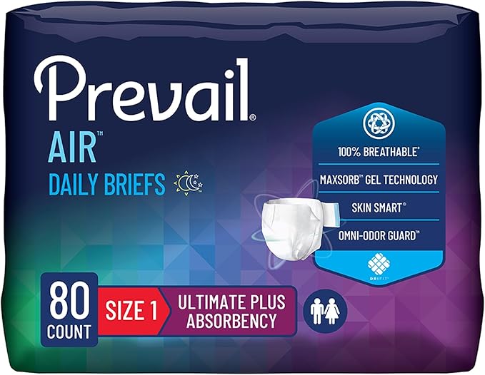 Prevail Air Plus Daily Brief | Size 1 | Breathability | Ultimate Absorbency | 80 Count