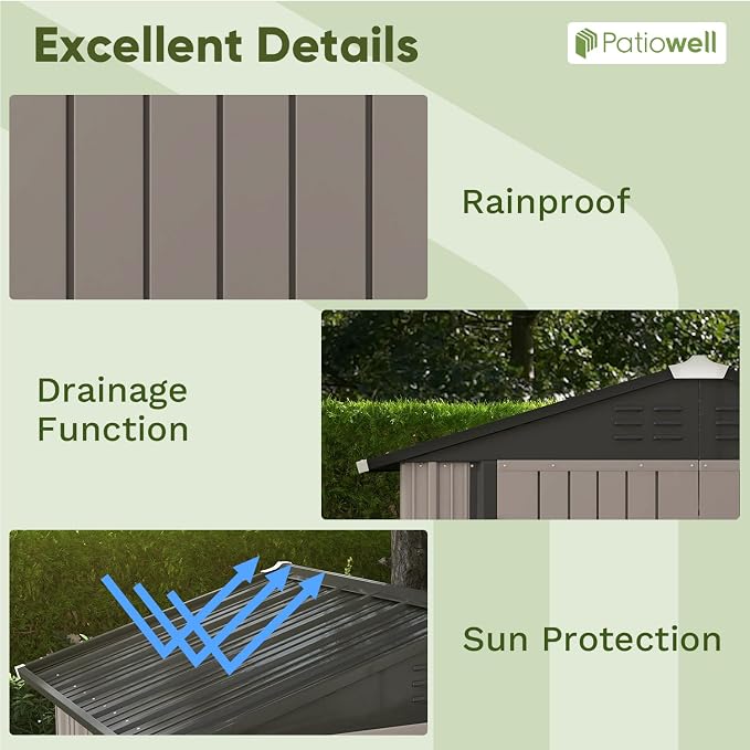 Patiowell 6x4 FT Outdoor Storage Shed, Garden Tool Storage Shed | with Sloping Roof and Double Lockable Door, Outdoor Shed for Garden Backyard Patio Lawn, Brown