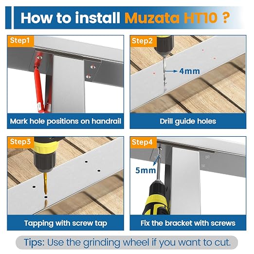 Muzata 4Pack 6'6" Stainless Steel Handrail Brushed Rectangular Handrail Top Rail Cable Railing System Deck Stair Indoor Outdoor, HT10 SL4