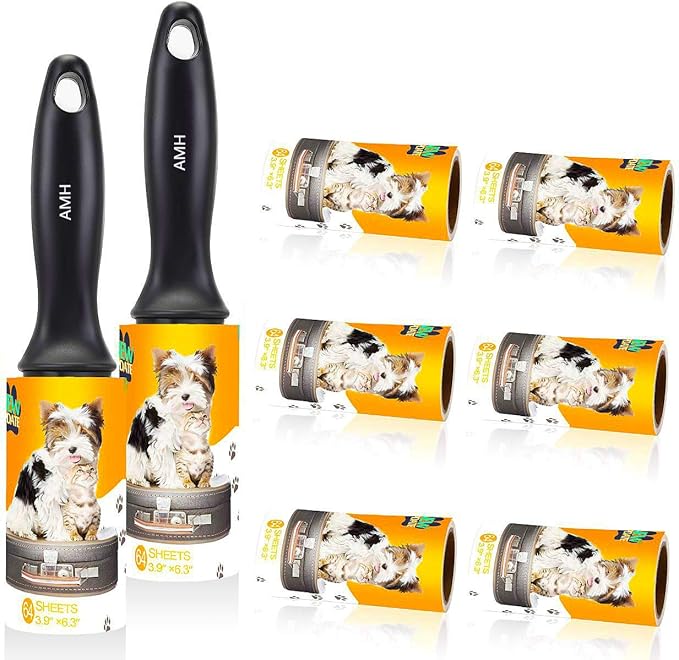 AMH Lint Roller Pet Hair Remover 8 Pack - Extra Sticky Lint Rollers Refill for Clothes, Car Seats, Food Particles and etc