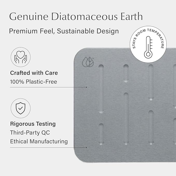 Dorai Home Stone Bath Mat - Premium Diatomaceous Earth Bath Floor Mats with Non-Slip Base, Fast-Drying Modern Shower Mat for Bathroom | Rain Ash - 23.6"x15.4"