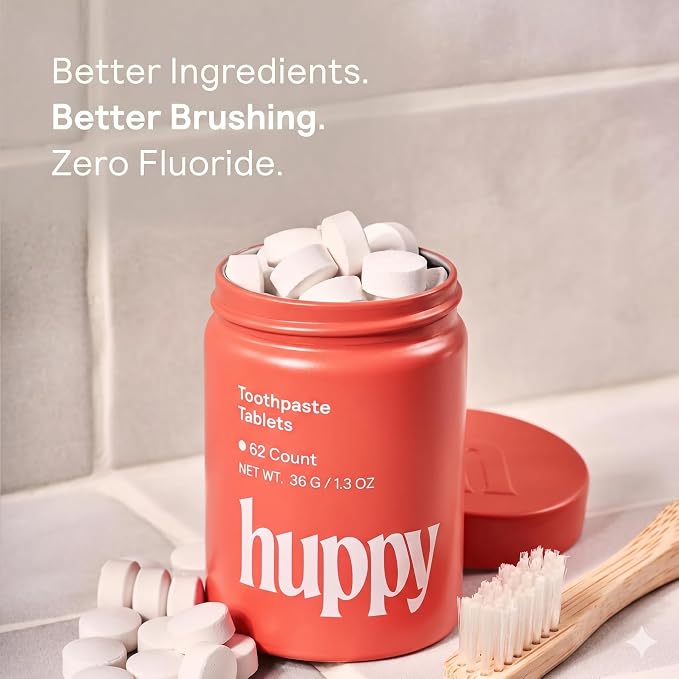 Huppy Toothpaste Tablets, Nano Hydroxyapatite, Fluoride Free and Plastic Free, Natural Whitening, Remineralizing, SLS Free, Bulk Supply, Strawberry Flavor (248 Count)