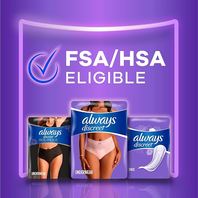 Always Discreet Adult Diapers for Women, Incontinence Underwear, Postpartum Essentials, Disposable Briefs, Max Absorbency, Bladder Leak Protection, Large, 17ct