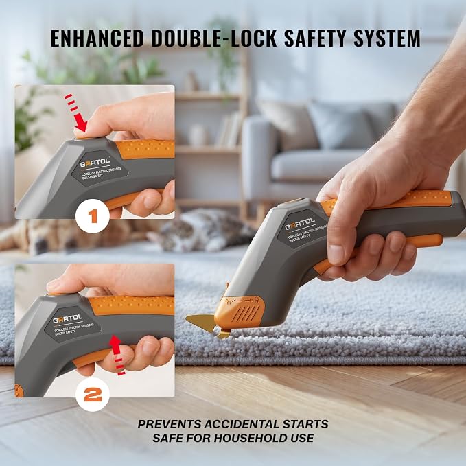 GARTOL Cordless Electric Scissors for Arthritis Hands, 4V Rechargeable Cardboard Cutter with 2 Blades & Storage Bag, Type-C Electric Box Cutter for Fabric, Crafts, Leather, Carpet, 2000mAh