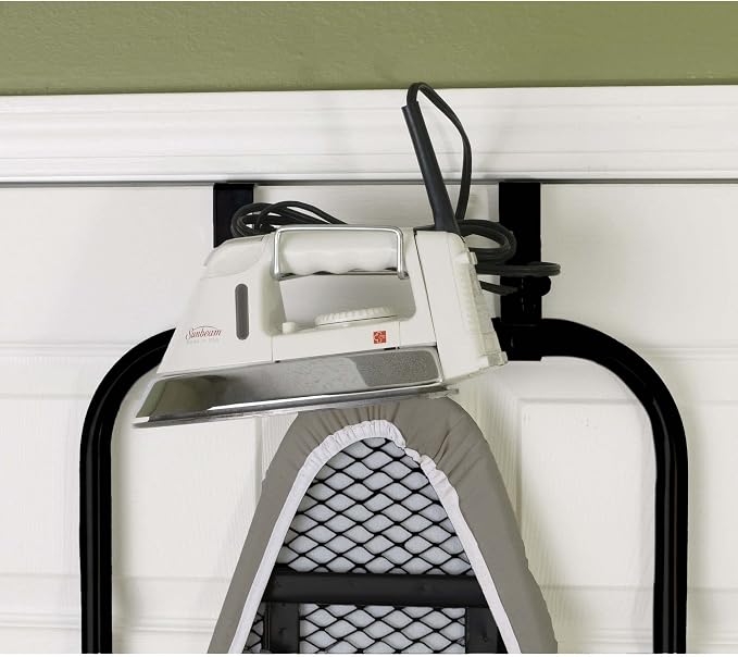 Household Essentials Over‑The‑Door Steel Top Ironing Board with Scorch‑Resistant Cotton Cover, Matte Black