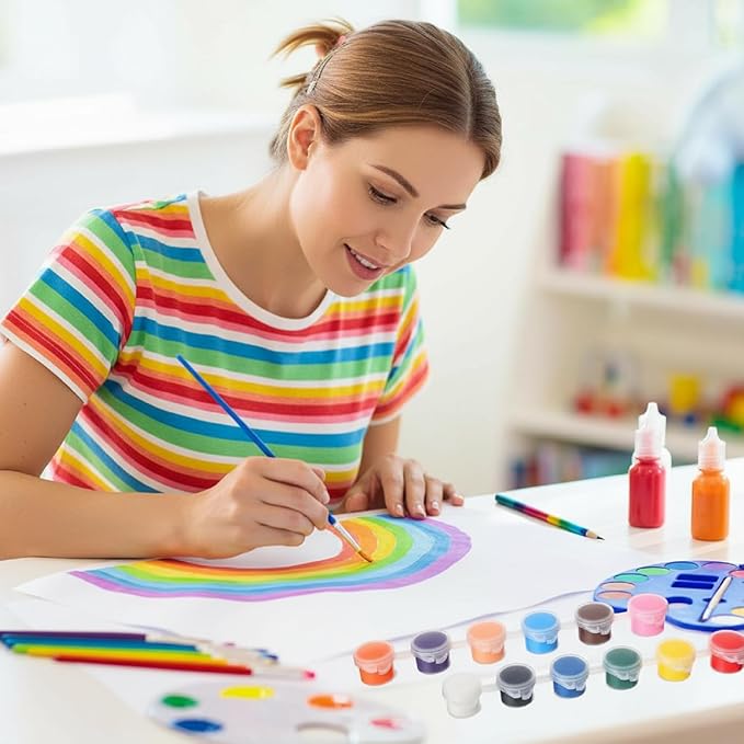 Timgle 560 Pcs Mini Acrylic Paint Set for Kids 40 Set 12 Colors Washable Paint Strips Bulk 40 Flat Painting Brushes 40 Pointed Brushes Graduation Gift for Adult Classroom Birthday Party(3ML)