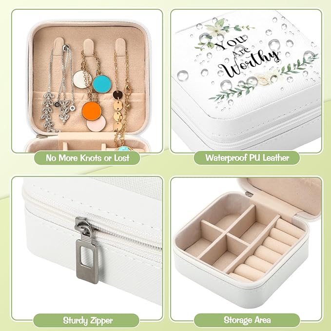 Kacctyen 12 Pieces Mini Travel Jewelry Case Bulk You Are Amazing Loved Mother's Day Church Gifts Green Leaf Gifts for Secretary Mothers Party Girls Leather Travel Jewelry Case