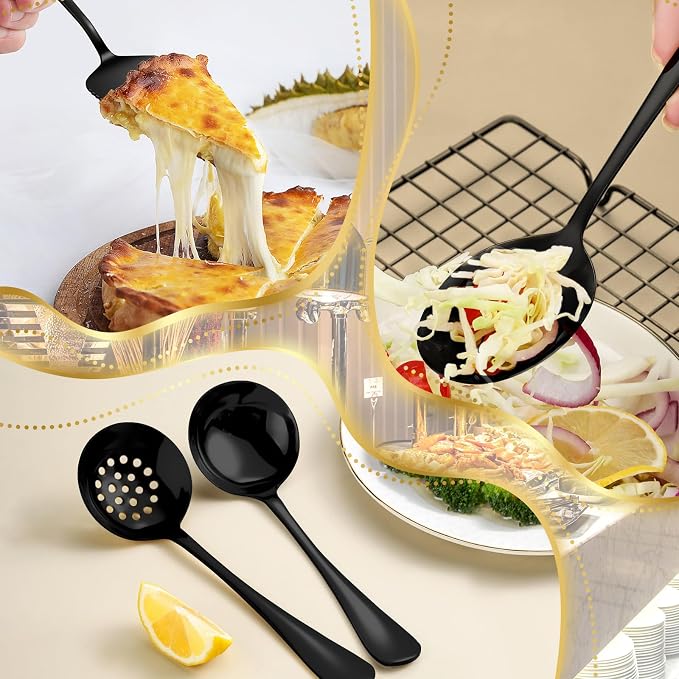 20 PCS Serving Utensil Set - Stainless Steel Complete Buffet Catering Utensils for Summer BBQ, Grilling, Picnic, Parties & Family Gatherings - Outdoor Serving Set (Black)