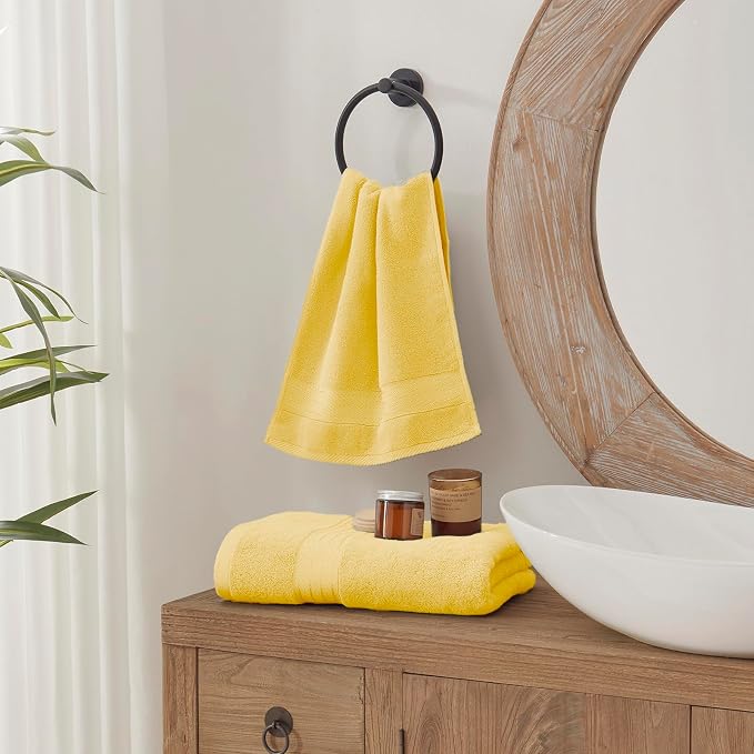 COZYART Luxury Hand Towels 4 PCS, Yellow 100% Turkish Cotton 650 GSM | OEKO-Tex 100 Certified Zero Twist Ring Spun, Soft Absorbent Quick Dry, Plush Fluffy, Breathable Hotel Quality for Daily Use