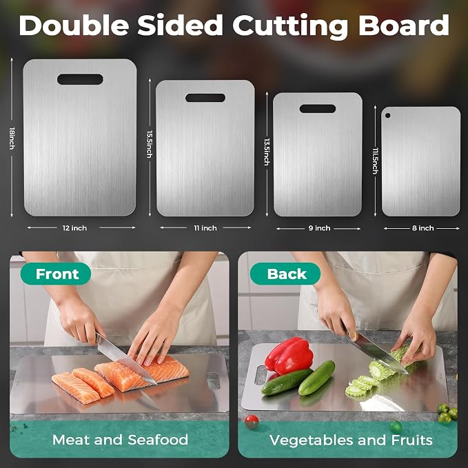 Katori Titanium Cutting Board - Upgraded 100% Pure Titanium Cutting Boards for Kitchen Non Toxic, Double Sided Food Grade Hygiene Non Moldy Dishwasher Safe Meat Fruit Metal Board (1PC 9x13.5 Inch)