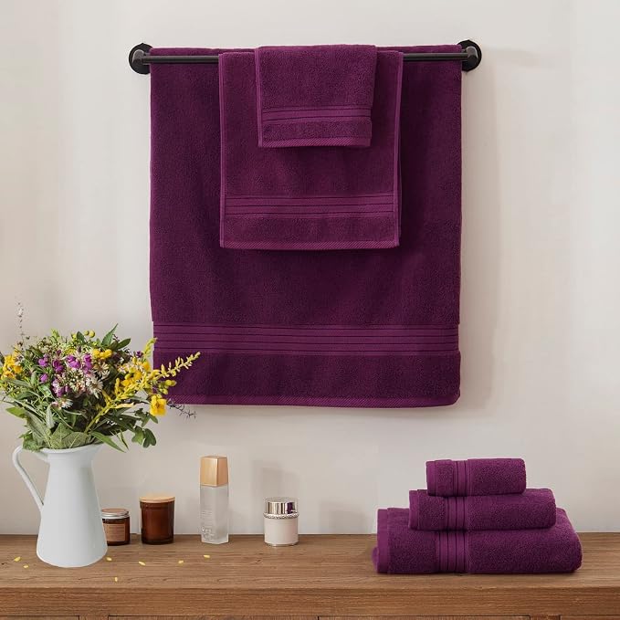 COZYART Luxury Bath Towel Set 3 PCS, Purple 100% Turkish Cotton 650 GSM | OEKO-Tex 100 Certified Zero Twist Ring Spun, Soft Absorbent Quick Dry, Plush Fluffy, Breathable Hotel Quality for Daily Use
