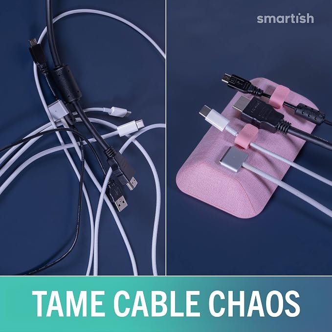 Smartish® Magnetic Cord Holder - Bigger Cable Wrangler Organizer with Magnet Clips for Charger Management on Desktop, Nightstand - Holds 6+ Cables - I'm Blushing