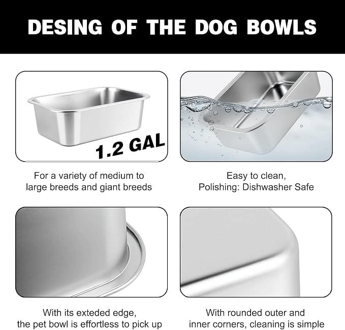 1.2 Gallon Elevated Large Dog Water Bowl, 4 Adjustable Height 7.8'',9.2'',10.6'',12''Raised Stainless Steel Bowl Stand for Small/Medium/Large Breed, Metal Dog Feeding Station for Relief Joint Pressure