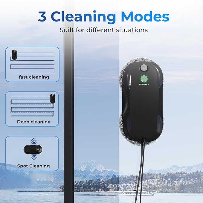 Tosima W5 Window Cleaning Robot, 6400Pa Max Adaptive Suction, Auto-Spray Smart Window Cleaner with Triple Safety System, Intelligent Navigation, Remote Control, for All Smooth Surfaces, Black