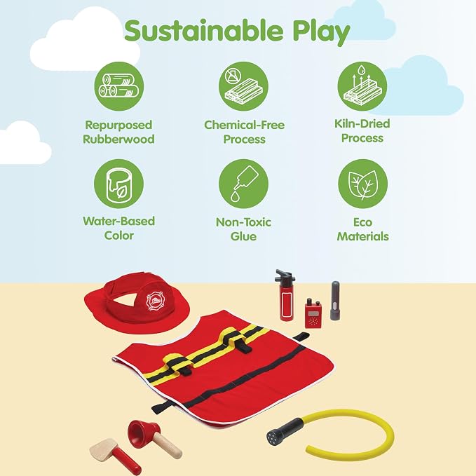 PlanToys® Firefighter Play Set with Pretend Rescue Kit, Helmet & Jacket Kids