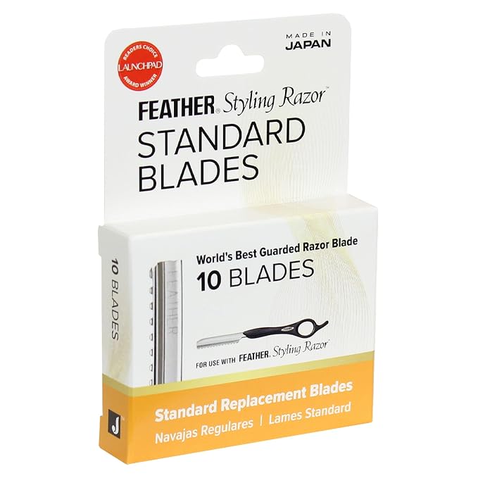 Feather Styling Razor Standard Blades - Hair Cutting Replacement Pack 10 Ct | Guarded Single Edge Stainless Steel Blades for Styling, Thinning & Shaping, Japan-Made Professional Haircut Refill Pack