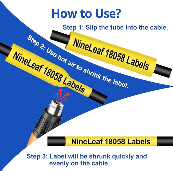 Nineleaf 2 Pack Compatible for DYMO 18058 Rhino Heat Shrink Tube Industry Label Tape 19mm 3/4" x 5ft Black on Yellow Wire Tapes for Industrial Rhino Pro 4200 5000 5200 6000 3M PL200 300 Label Maker