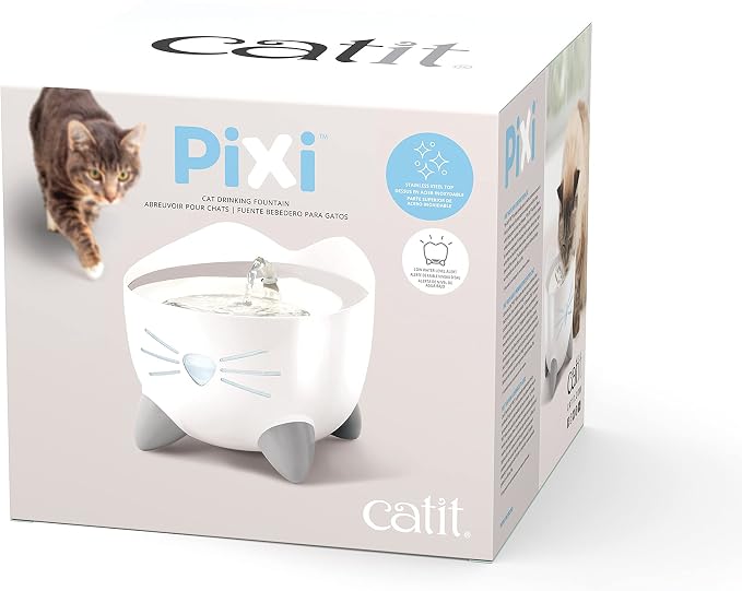 Catit PIXI Drinking Fountain, Stainless Steel | Cat Water Fountain with Triple Filter and Ergonomic Drinking Options
