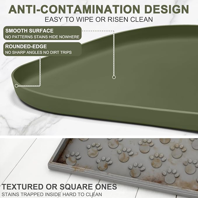 SMILOOL Waterproof Silicone Pet Food Mat with Raised Edge for Dog & Cat | 36" x 24" Non-Slip Large Pet Feeding Mats with Lip for Food & Water Bowl, Food Grade, Easy Cleaning, Light Olive Green