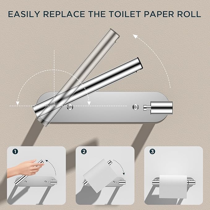 FORIOUS Toilet Paper Holder Wall Mount, Stainless Steel Rustproof Double Post Pivoting Tissue Roll Holder for Bathroom, Commercial Toilet Paper Dispenser (Chrome, Modern Round 1 Pack)
