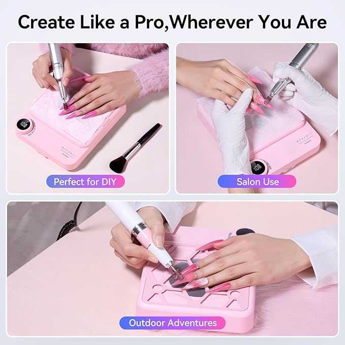 Makartt Compact Rechargeable Nail Dust Collector - 5500RPM Dust Collector Nail Tech ERYNOS Adjustable Speed,Quiet for Polishing Cuticle Manicure Salon&Home Use With 10pcs Filters&Dust Brush White