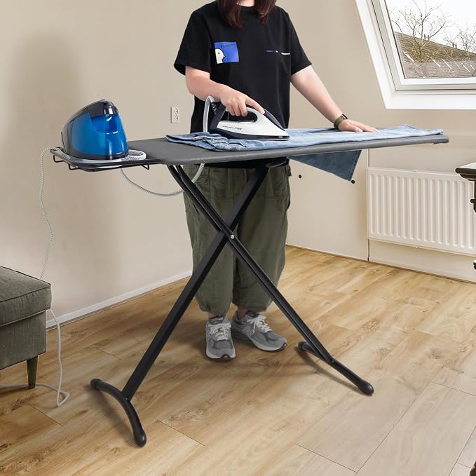 Duwee 18"x46" Ironing Board with Heat Resistant Cover and Thicken Felt Pad | Deluxe Iron Board with Steam Iron Rest,Adjustable Height Heavy Duty Ironing Board Full Size,Heavy Sturdy Legs,Black