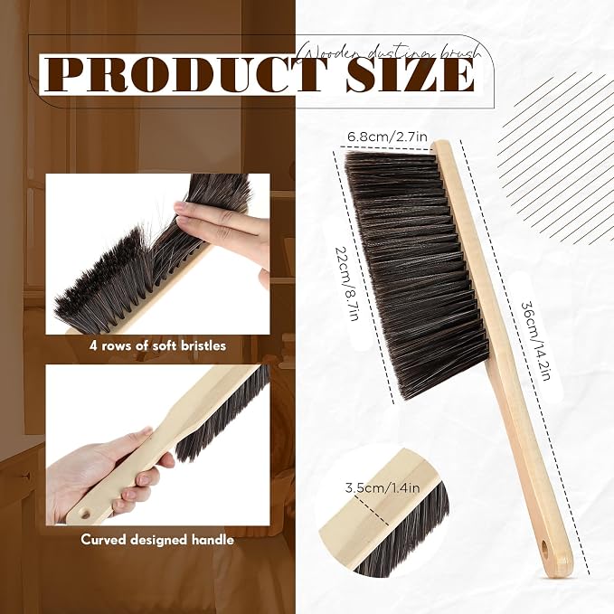 Tioncy 24 Pieces Wooden Dust Brush Bulk Hand Broom Bench Soft Bristle Cleaning Outdoor Furniture Brushes with Long Wood Handle for Cleaning Car Bed Sofa Fireplace Couch Clothes