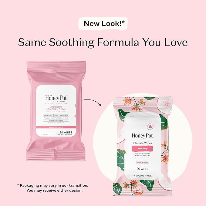 The Honey Pot Company - Feminine Wipes - Soothing Witch Hazel - Postpartum Essentials, Herbal Infused w/Witch Hazel, Ginger, and Rose - Flushable Wipes, Pregnancy Safe, pH Feminine Care - 20ct