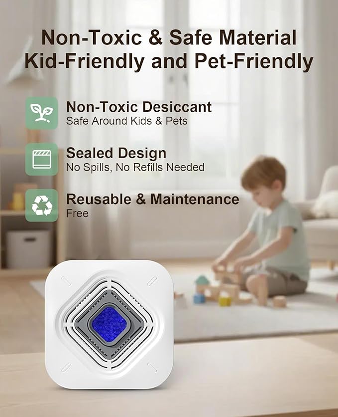 Pack of 2 ATKMAYI Reusable Mini Dehumidifier, Highly Efficient Dehumidification, Moisture Absorbers with Color Indicator, Portable Dehumidifier for Bedroom Closets, Dehumidifier for Bathroom