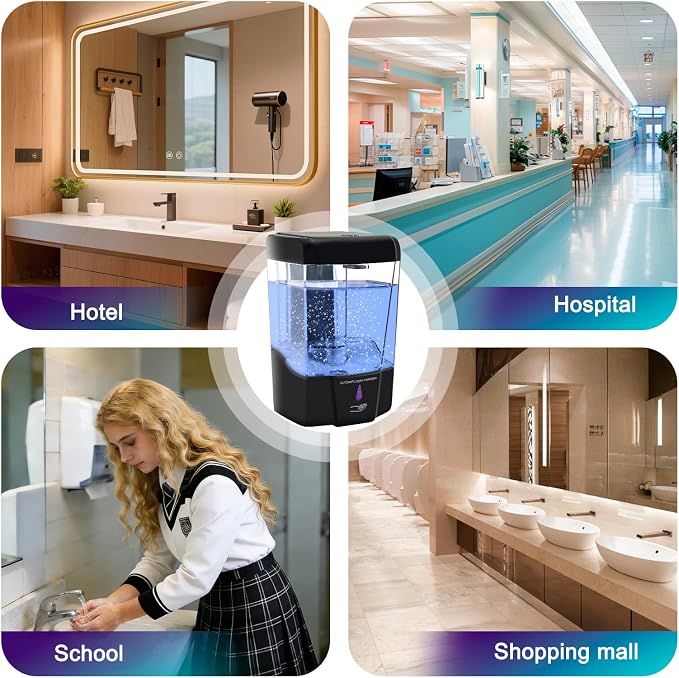 6 Pack Automatic Soap Dispenser,20oz/600ml Wall Mount Commercial Liquid Soap Dispenser Touchless for Bathroom,Kitchen,Hotel,Restaurant(Black)