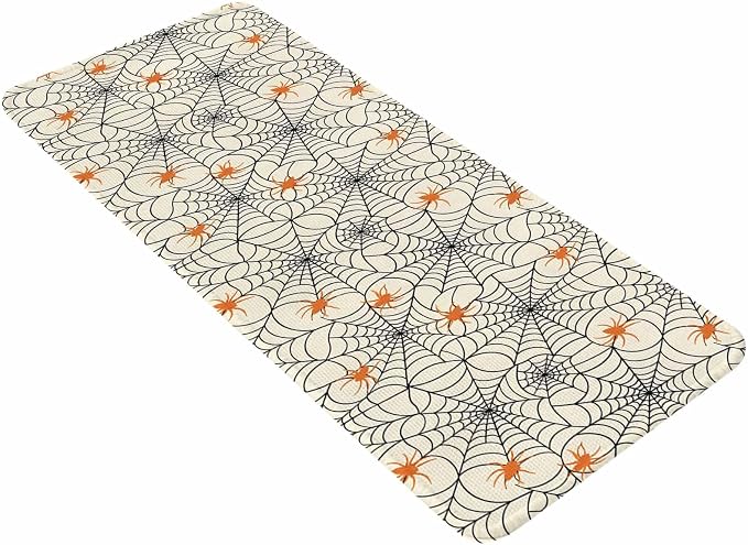 Hallway Runner Rug 31.5"x78.7", Halloween Absorbent Non Slip Indoor Outdoor Carpet, Orange Black Net Classic Spiders Gingham Low Profile Runner Rugs for Corridor Kitchen Laundry Room Mudroom Entryway