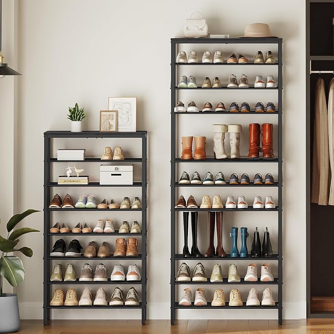 YATINEY 12 Tier Shoe Rack, Large Capacity Shoe Storage Organizer Holds 48 Pairs, Sturdy and Stable, for Entryway, Hallway, Closet, Dorm Room, Black SS12BB