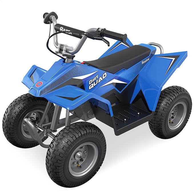 Razor Dirt Quad Electric 4-Wheeler Ride-On for Kids Ages 8+, 120 lb Max Weight – 350W Motor, Up to 8 Mph, 40-Min Run Time on High Speed, Twist-Grip Throttle, Steel Wheels with 12” Pneumatic Tires