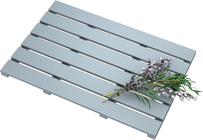 Bamboo Wooden Bath Floor Mat for Luxury Shower - Non-Slip Bathroom Waterproof Carpet for Indoor or Outdoor Use (Bluish Grey)