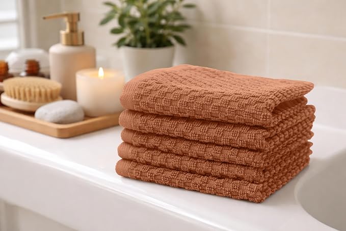 COTTON CRAFT Euro Spa Waffle Wash Cloth - Set of 12 Mocha Washcloth | Luxury Face Towel Set - 100% Cotton - Soft Plush Absorbent Low Lint Quick Dry - Gym Shower Beach Bath Kitchen - 12x12 inches