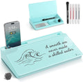 TOWON Small Compact Glass Desktop Whiteboard with Storage – 12 x 7 in Dry Erase Board for Desk, Home Office, School | Includes 5 Markers, Eraser & Holder | Space-Saving Organizer, Aesthetic Teal Blue