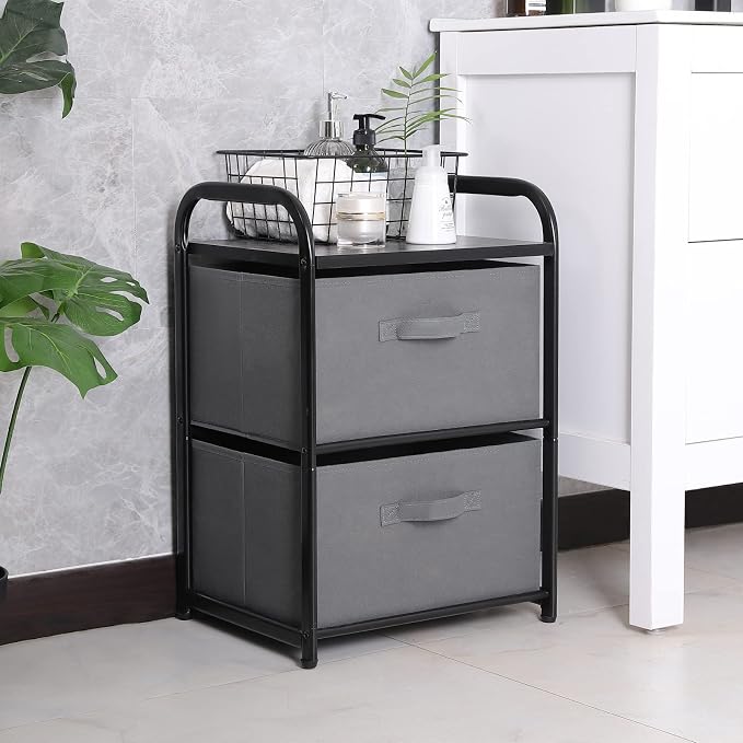 MAX Houser Dresser for Bedroom with 2 Drawers, Dark Grey | Wide Chest of Drawers, Fabric Dresser, Storage Organizer Unit with Fabric Bins for Closet, Living Room, Hallway