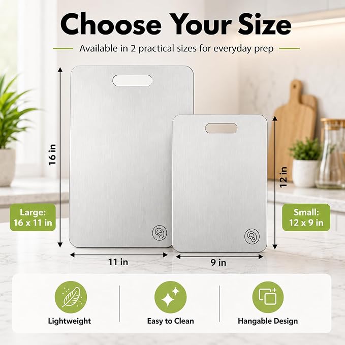 Titanium Cutting Board for Kitchen, Double Sided Food Grade Metal Cutting Board, Non Toxic Dishwasher Safe Chopping Board,Durable Knife Friendly,12”×9”Small,1PC