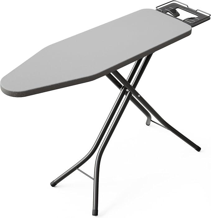 BEWISHOME Foldable Ironing Board,Compact Iron Board with Safety Iron Rest | and 7 Adjustable Heights , Ironing Stand with Cover and Pad for Heat Resistance, for Laundry Room 43" X 13" Grey KYB01B