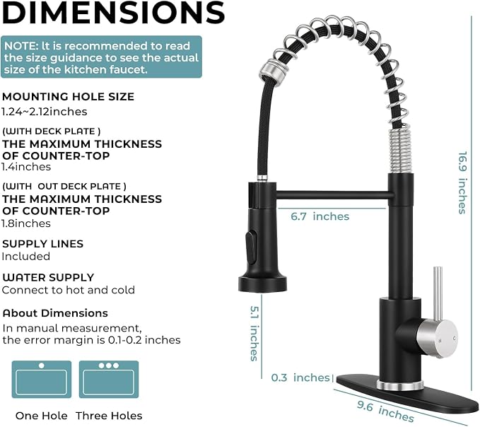 Kitchen Faucet with Pull Down Sprayer Black&Brush Nickel | 2-mode sprayer, 360° high arc spout, 304 SS build, drip-free valve, fingerprint-resistant, DIY install, NSF certified