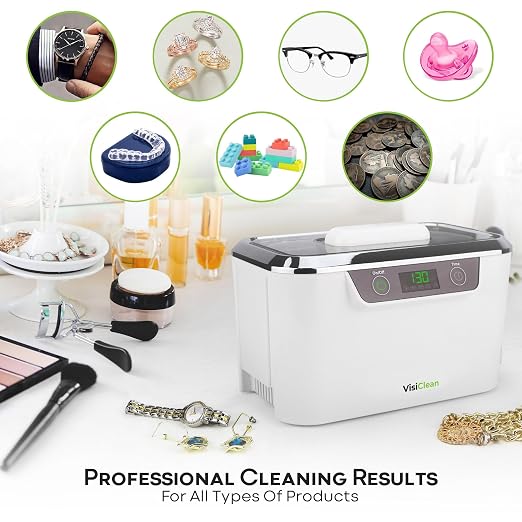 Ultrasonic Cleaner, Professional Ultrasonic Jewelry Cleaner for Diamond Ring, Silver, Gold, Earrings, Necklaces, Glasses, Denture, Retainer, Cpap, Coins, Mouthguard, Razors - VisiClean