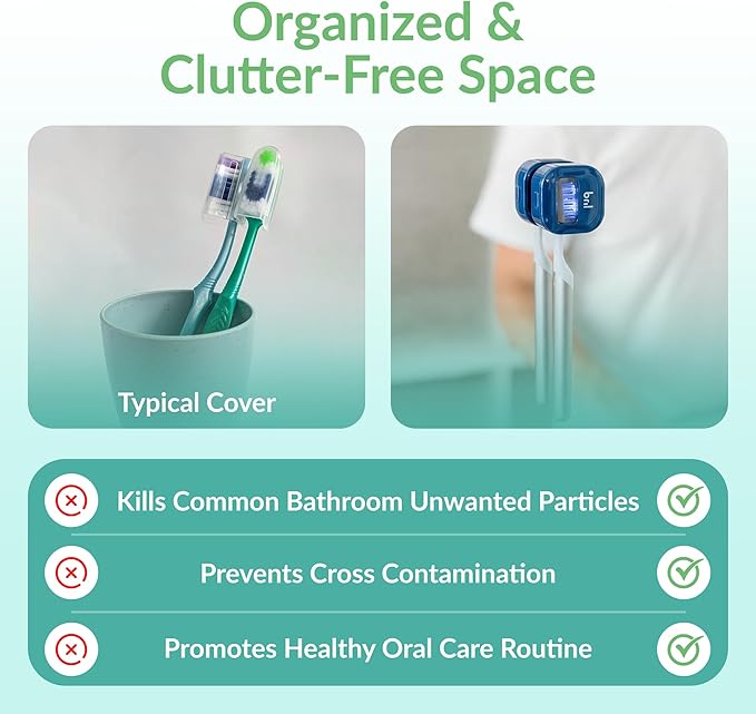 Bril UV-C Toothbrush Sanitizer and Holder – Wall Mounted, Rechargeable, 30-Day Battery, Magnetic Mount, Fits Electric and Manual Brushes, Portable Travel Case, Auto-Shutoff – Multipack