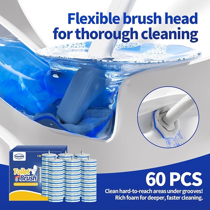 60PCS Toilet Wand Refills Compatible with Clorox Toilet Wand. Disposable Toilet Brush Refills. Bathroom Cleaning. Disposable Toilet Bowl. High-Density Disposable Toilet Brush Scrubber