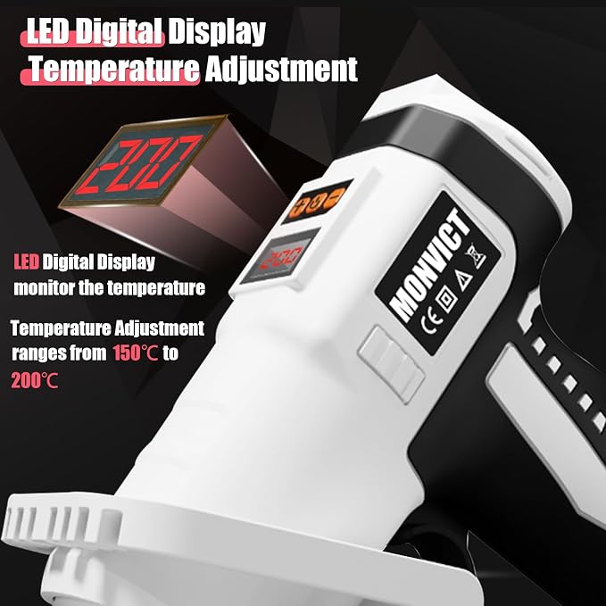 MONVICT Cordless Digital Display Hot Glue Gun with Holder Base | Adjustable Temp,Smart Auto-Off,Silicone Pad,7.4V 2.6Ah Rechargeable Battery, Full Size, Handheld Electric,10 Glue Sticks