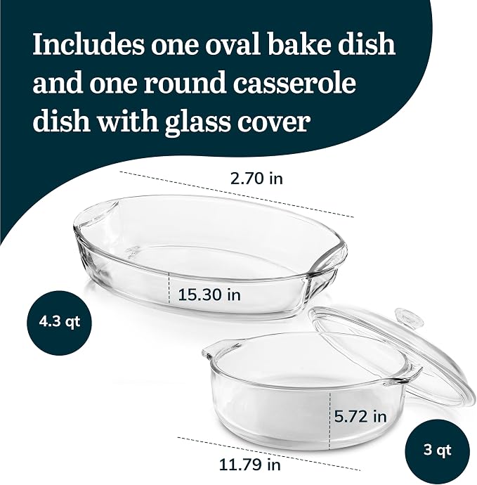 Libbey Baker's Basics 2 Piece Casserole Dish with Lid - Elegant Glass Casserole Dishes for Oven - Versatile Baking Dishes to Store Leftovers and More