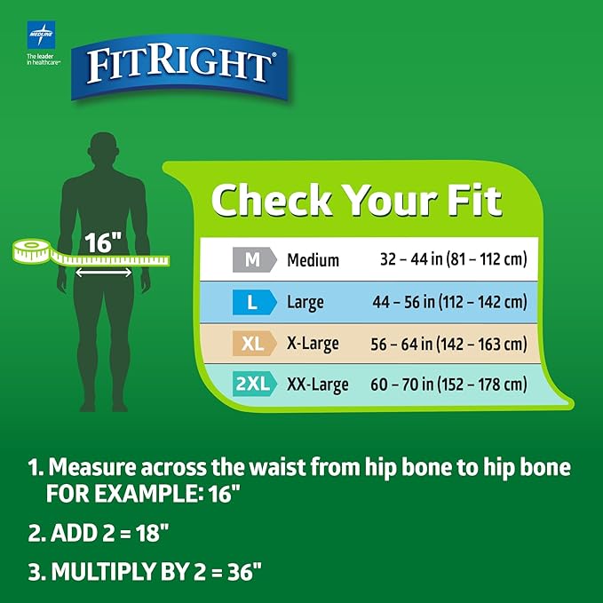 FitRight Extra+ Adult Diapers, Disposable Incontinence Briefs, Leak-Proof Diaper, Absorbent Briefs For Men and Women, Maximum Protection, Medium, 32 – 44 in, 20 briefs per bag