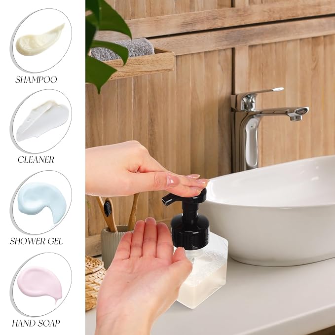 Domensi Foaming Soap Dispenser 8.5 oz Foam Pump Bottle Bulk Empty Travel Foaming Dispenser Refillable Hand Soap Plastic Pump Bottle Travel Clear Container for Bathroom Vanities(24 Pcs,Black)